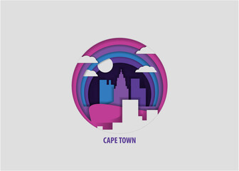 South Africa Cape Town creative paper cut layer craft  vector illustration. Origami style African city skyline travel art in depth illusion