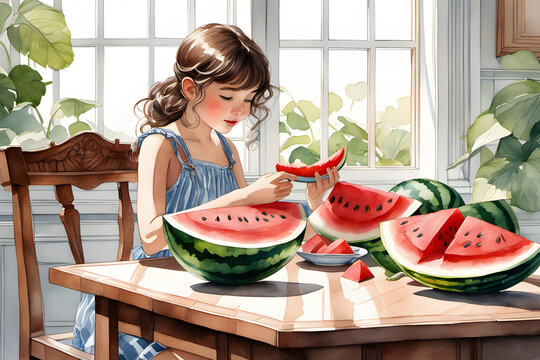 Draw me a picture of summer eating watermelon. Generative AI
