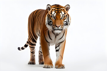 Tiger isolated on white background. Animal front right side portrait.