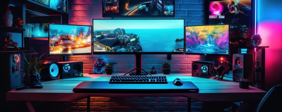 High Angle Shot Gaming Desk Set Up 