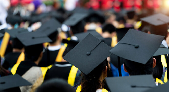 Rear view of graduates during commencement