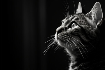 black and white picture cat - obrazy, fototapety, plakaty