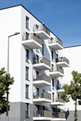 New white apartment building seen in Berlin, Germany - 629784666