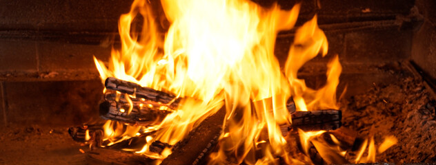fire burns in the oven