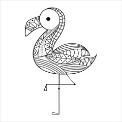 Flamingo bird coloring book for adults vector illustration. Zentangle style. Black and white lines. Flamingo Mandala Coloring Pages for Adults. coloring book,coloring page or colouring picture. Vector