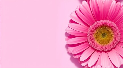 pink gerbera flowers, pink background, top view