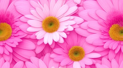 Beautiful pink gerbera flowers, pink background, top view