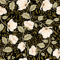 Floral pattern design, victorian style, peony pattern - 629785828