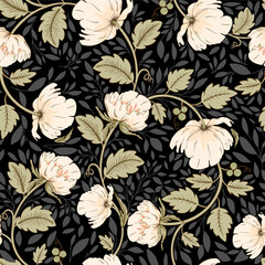 Floral pattern design, victorian style, peony pattern - 629785830