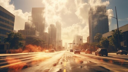 heatwave in a city, with mirage effects visible on the hot asphalt generative ai - obrazy, fototapety, plakaty