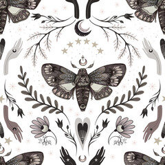 Moth/ Butterfly pattern, mystical pattern, moody, Halloween  - 629786085