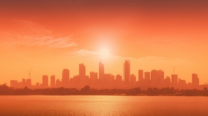 Obraz premium city skyline during a heatwave, with heat haze visible generative ai