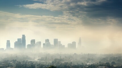 Fototapeta na wymiar city skyline with a thick layer of smog generative ai
