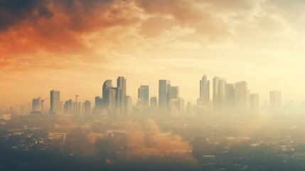 Fototapeta na wymiar city skyline with a thick layer of smog generative ai