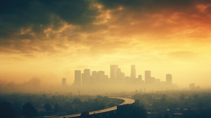 Fototapeta premium city skyline with a thick layer of smog generative ai