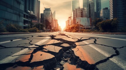 city street cracked and damaged after an earthquake generative ai