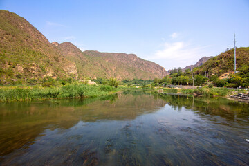 Yongding River in Beijing with rapid flow in summer