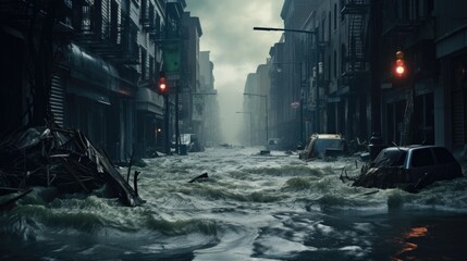city street flooded with water generative ai