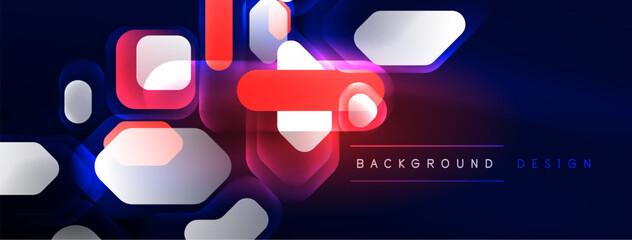 Obraz premium Glowing neon geometric elements abstract background. Neon light or laser show, electric impulse, power lines, techno quantum energy impulse, magic glowing dynamic lines