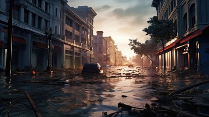 city street flooded with water generative ai