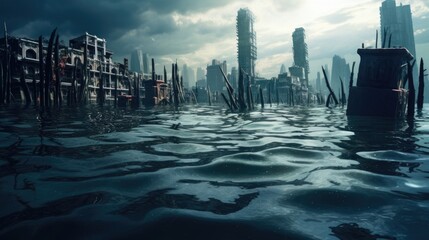 city submerged in water, generative ai