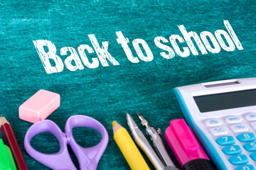 School, chalkboard and slogan Back to school