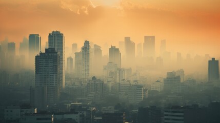 Fototapeta premium cityscape with a thick layer of smog generative ai