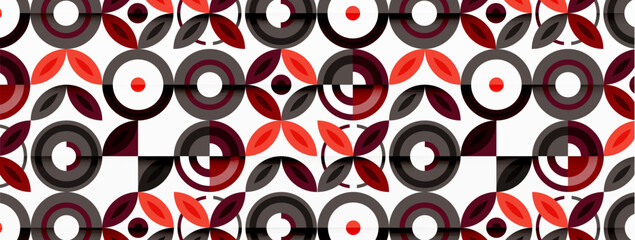 Abstract background - minimalist circles and round elements composition with varying sizes circles and other geometric shapes. The elements are arranged symmetrically in a grid-like pattern