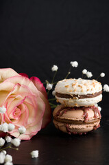 Macro Image of Macarons with Pink Rose for Valentine