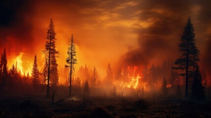 forest in the midst of a wildfire, symbolizing the destructive power of uncontrolled fires generative ai