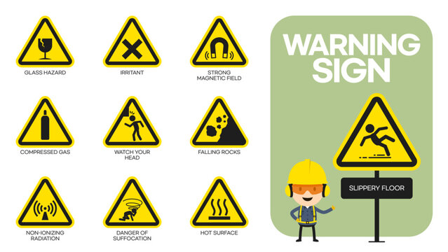 warning sign sets and characters checking signs