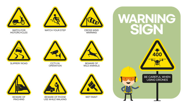 warning sign sets and characters checking signs