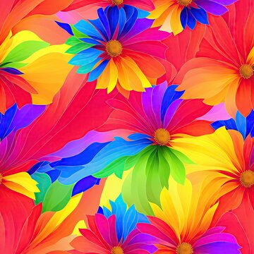 Seamless pattern of colored flowers. AI generated. © homeworlds
