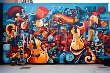 Music Themed Mural In The City, Generative AI