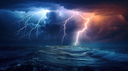 lightning storm over the ocean, symbolizing the unpredictability of weather patterns. generative ai