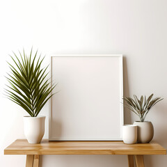 Clean and Simple: Blank Frame and Palm Tree on Table Mockup