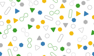 Fun colorful line geometric doodle seamless pattern. Creative minimalist style art background for children or trendy design with basic shapes. Simple party confetti texture, childish scribble shape ba