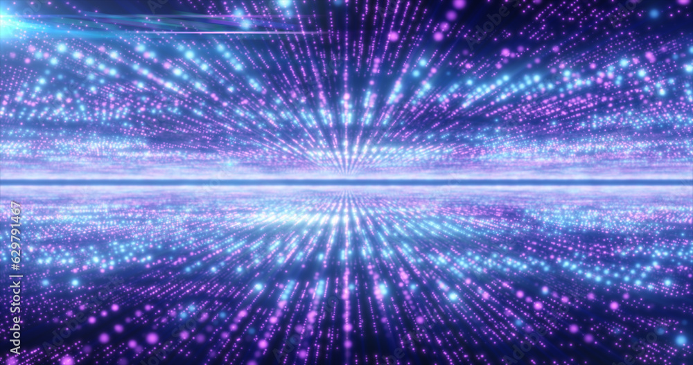 Aufkleber abstract purple energy hi-tech lines and digital particles fly in a tunnel with bokeh effect glowing