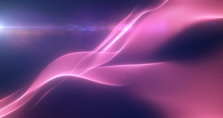 Pink glowing magic waves from energy particles abstract background