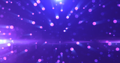 Abstract background of blue glowing particles and bokeh dots of festive energy magic