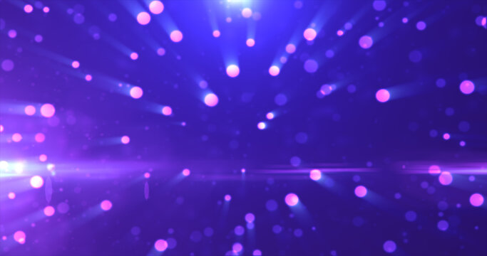 Abstract Background Of Blue Glowing Particles And Bokeh Dots Of Festive Energy Magic