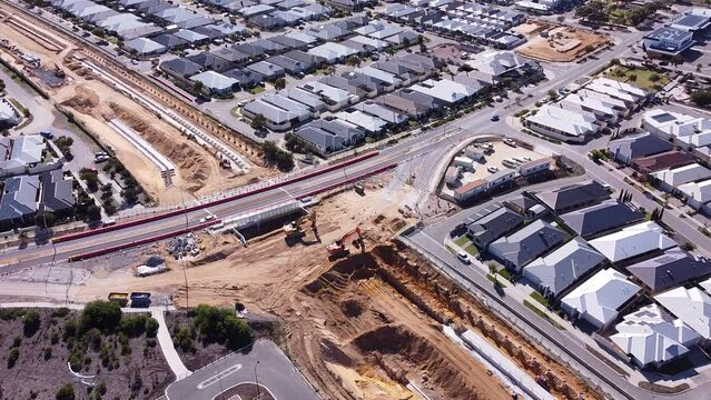 Birds Eye View Of Traffic Passing Over New Road Over Rail Bridge At Santorini Promenade Butler