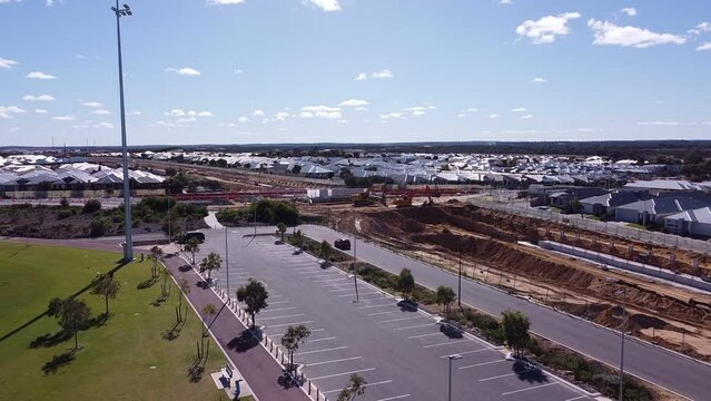 Aerial View Towards Santorini Promenade Section Of Yanchep Rail Extension Works, Butler Perth