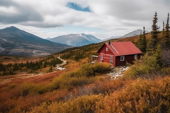 Red cabin in mountains © kaien