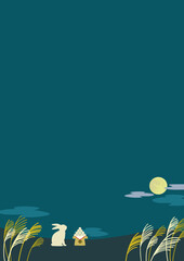 月とすすきのお月見イラスト背景素材