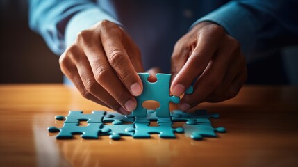 Naklejka premium person holding a puzzle piece, representing problem-solving and critical thinking generative ai