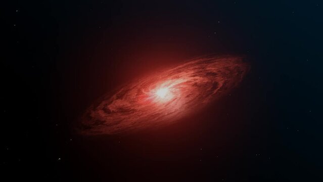 3D Animation of a red galaxy spinning in space