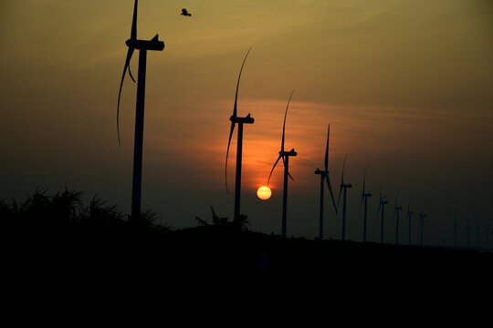 Sunrise at Mannar Thumbapawani windmills Sri Lanka.