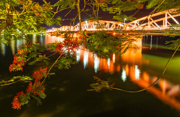 Truong Tien bridge in night, Hue city, Vietnam