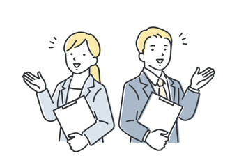 笑顔で案内をするビジネスパーソン／男女